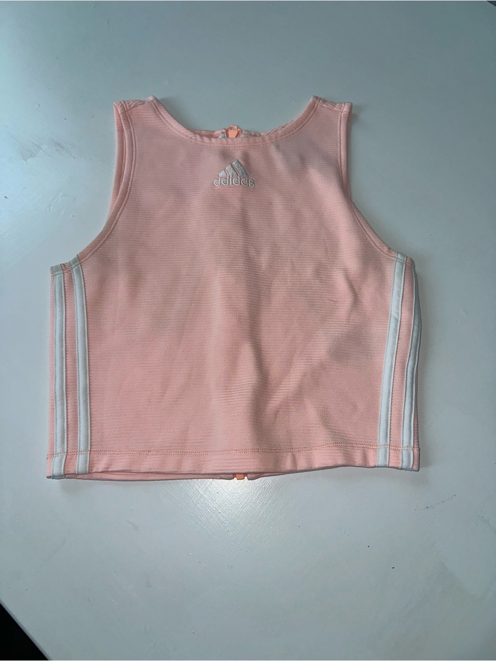 adidas Peach-Pink Cropped Tank Top with White Stripes